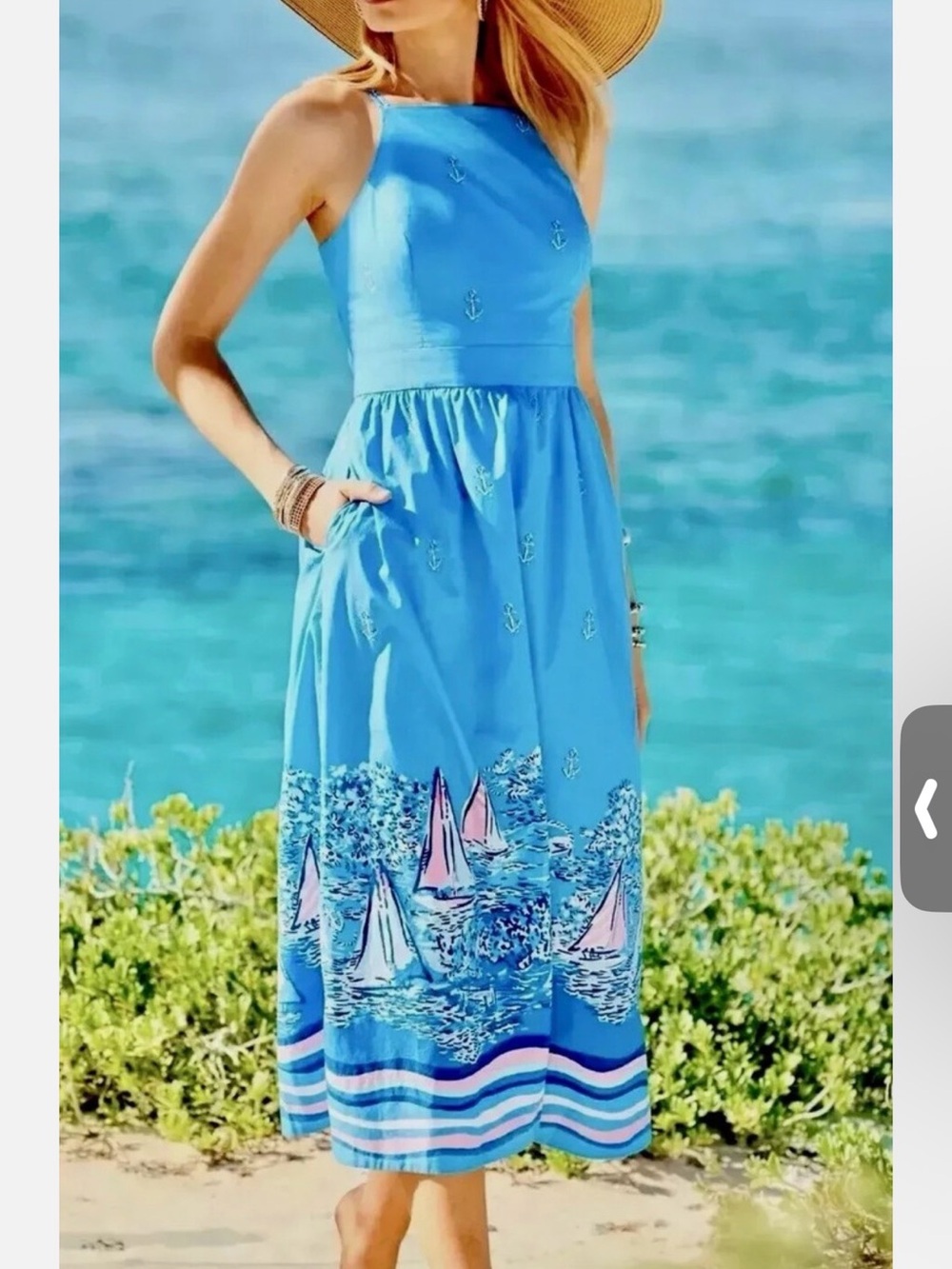 Lilly Pulitzer Charlese Lunar Blue A Lil Nauti Halter Midi Dress Sz 2